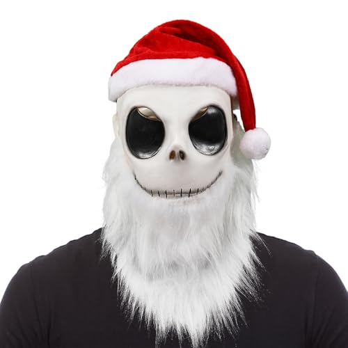 Goloxou Jack Skellington Maske mit Weißem Weihnachtsmannbart für Erwachsene Weihnachten Karneval Cosplay von Goloxou