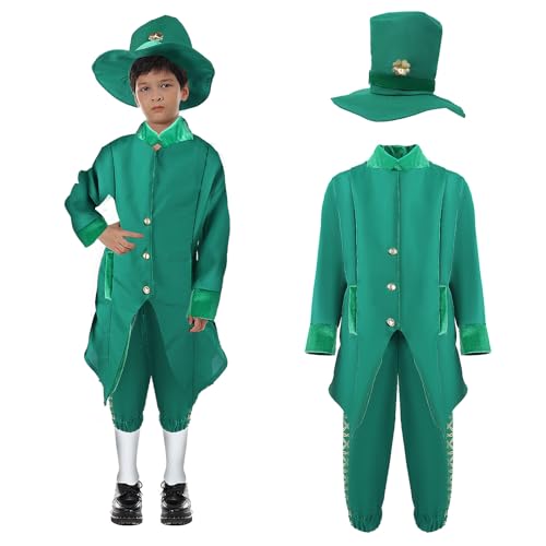 Goloxou Koboldkostüm St. Patrick's Day Outfit Grünes Kleeblatt Kostümset für Kinder Jungen Mädchen Party Verkleidung (Boy, 120) von Goloxou