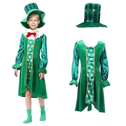 Goloxou Koboldkostüm St. Patrick's Day Outfit Grünes Kleeblatt Kostümset für Kinder Jungen Mädchen Party Verkleidung (Girl, 120) von Goloxou