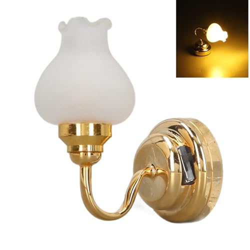 1:12 Miniatur Puppenhaus Wandlampe mit Batterie, Fariy Blumen Wandleuchte, Puppenhaus Lampe, Puppenhaus Zubehör, Mini LED Licht, Wichtel Zubehör Miniatur Puppenhaus Lampe von Gonetre