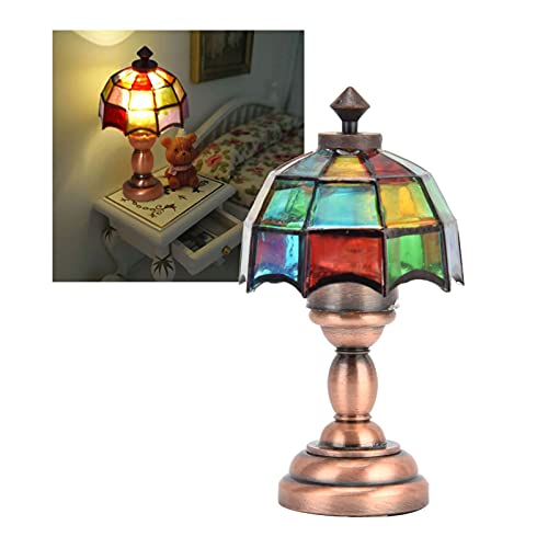 1:12 Puppenhaus Kabellose LED-Schreibtischlampe, Miniatur-Tischlampe, Bunter Lampenschirm für Schlafzimmer, Arbeitszimmer von Gonetre