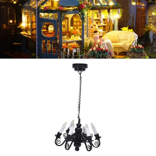 1:12 Puppenhaus Kronleuchter 6 Köpfe Miniatur LED Lampe Puppenhaus Decke Leuchte Puppenhaus Beleuchtung Möbel Puppen Haus Anhänger Schlafzimmer Kronleuchter Puppenhaus Dekor von Gonetre