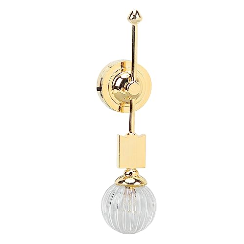 1:12 Puppenhaus Wandlampe Lampe Miniatur Licht LED-Leuchten, Vintage Miniatur Golden Runde Kopfglas Schatten Wandleuchte Puppenhaus Zubehör Dollhouse Schlafzimmer Wohnzimmer Dekor von Gonetre