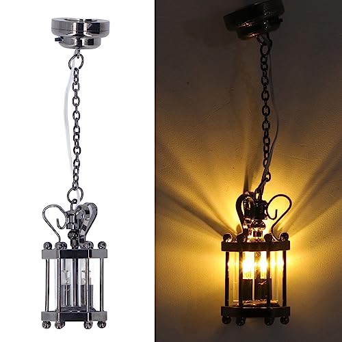 1:12 Puppenhaus Zubehör Schwarze Glasdeckenlampe Wichtel Puppenhauszubehör Deckenlampe Mini LED Licht Puppenhaus Lampe Puppenhaus Beleuchtung Miniaturmöbel Spielzeug Wichtel von Gonetre