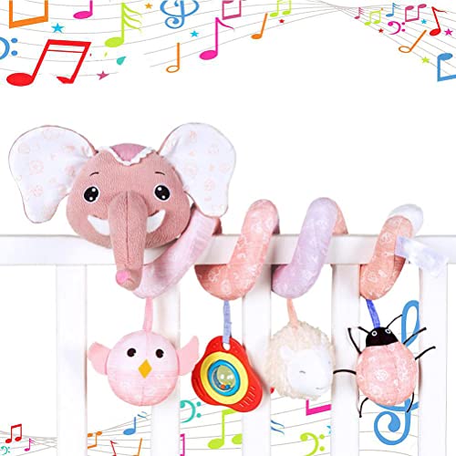 Babyspielzeug 0–6 0 3 6 9 12 Monate, Elefanten-Spiralspielzeug für Babys, Kinderwagenspielzeug, Wickelspielzeug für Kinderwagen/Autositz/Kinderbett sensorisches Spiel (Rosa) von Gonetre