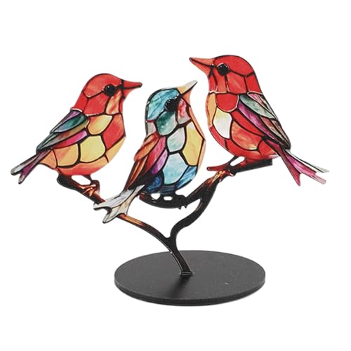 Bunte Flache Vogelzweig-Handwerksstatuen-Dekorationsszene (3 Vögel in entgegengesetzter Richtung) von Gonetre