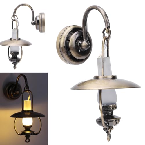 Gonetre 1:12 1:6 Puppenhaus Wandlampe Vintage Kerosin Lampenstil Lampe Miniatur Licht LED Leuchten, Miniatur Wandleuchte Puppenhaus Zubehör Dollhouse Dekor Schlafzimmer Wohnzimmer Dekor von Gonetre