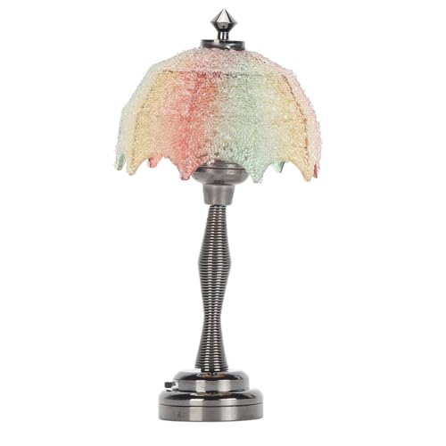 Gonetre 1:12 Puppenhaus Tischlampe Bunte Miniatur Partikel Lampenschirm LED Lampe Mini Puppenhaus Lichter Nachttischlicht Puppenhaus Möbel Zubehör Schlafzimmer Wohnzimmer Tischdekoration von Gonetre