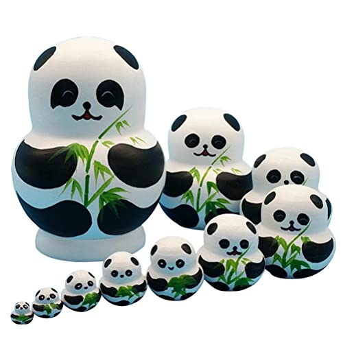 Gonetre 10-teilige Russische Puppe für, Niedliche Panda-Nistpuppen, Russisches Nistpuppen-Spielzeug mit Tiermuster, Heimdekoration, Holzspielzeug für Pädagogisches Lernen, von Gonetre