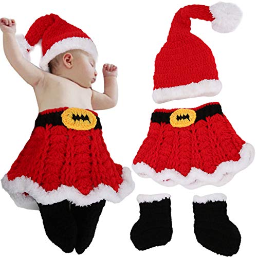 Gonetre Baby-Häkel-Weihnachtskleidung, Weiche Baumwolle, Neugeborenen-Fotografie-Requisite, Säuglings-Häkelstrick für Mädchen von Gonetre