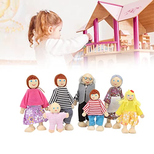 Gonetre Holzpuppenhaus Menschen Familie Set 7 Puppen Haus Menschen, Puppenhaus Figuren, Puppen für Puppen Haus, Puppenhaus Zubehör, Familie Tun Spielfiguren für 1:12 Puppenhaus von Gonetre