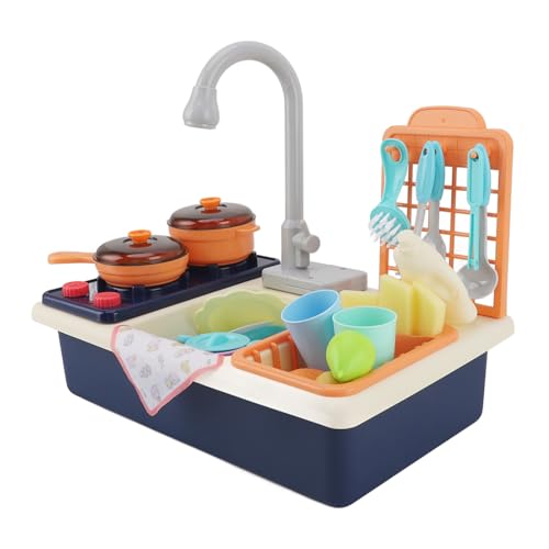 Gonetre -Küchenspielzeug-Set, Becken, Topf, Schaufel, Zirkulierender Wasserauslass, Elektrisches Geschirrspülgerät, Spielset für , Zum Spielen, Kochen von Gonetre