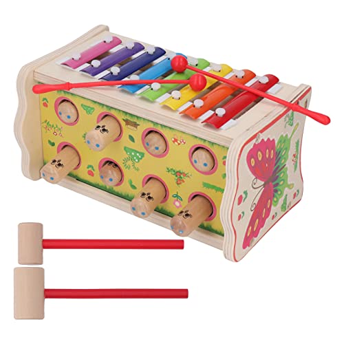 Gonetre Lustiges 2-in-1-Musikinstrument, Klopfmusik und Whack A Mole Holzhammer Spielzeug, Hämmerndes Hämmerspielzeug, Baby Frühentwicklungsspielzeug, Montessori Spielzeug für Kleinkinder von Gonetre