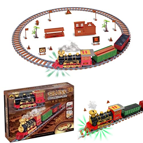 Gonetre Weihnachtszug für den Tannenbaum, Elektrische Eisenbahn Zug Spielzeug Mit Scheinwerfer Rauch realistischen Geräuschen Eisenbahnwagen-Spielzeugset für Junge und Mädchen (134 Stück) von Gonetre