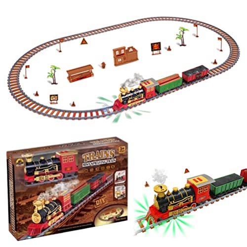 Gonetre Weihnachtszug für den Tannenbaum, Elektrische Eisenbahn Zug Spielzeug Mit Scheinwerfer Rauch realistischen Geräuschen Eisenbahnwagen-Spielzeugset für Junge und Mädchen (190 Stück) von Gonetre