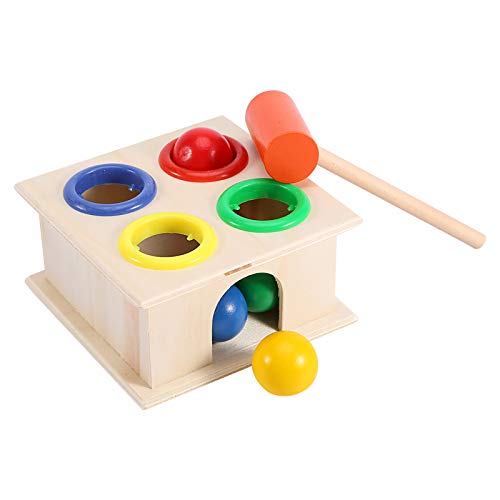 Hammerspiel Klopfbox aus Holz, Montessori Spielzeug ab 1 Jahr, Baby Spielzeug, Kinderspielzeug Holzspielzeug Hölzernes Kugelhammer Kasten, 1x Holzregal 4X Kugeln 1x Hammer von Gonetre