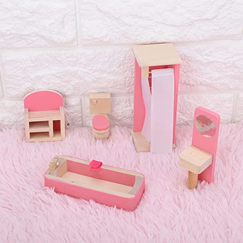 Komplette Sammlung von Puppenhausmöbeln, Komplett Möbliertes Puppenhaus-Set aus Holz für Puppen Im Maßstab 1:12, Wohnzimmer, Küche, Esszimmerzubehör mit Kissen, Handtuch (Toilette) von Gonetre