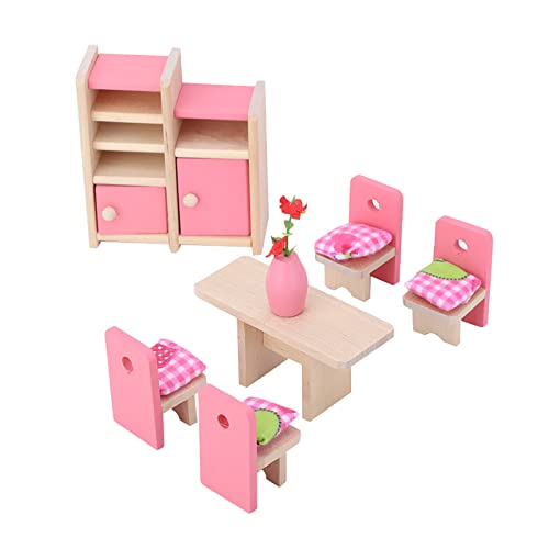 Komplette Sammlung von Puppenhausmöbeln, Komplett Möbliertes Puppenhaus-Set aus Holz für Puppen Im Maßstab 1:12, Wohnzimmer, Küche, Esszimmerzubehör mit Kissen, Handtuch von Gonetre