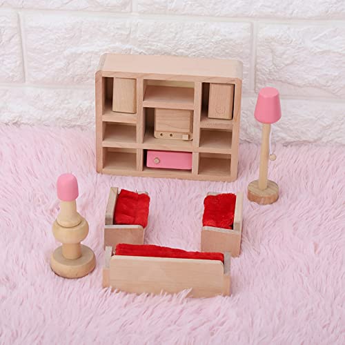 Komplette Sammlung von Puppenhausmöbeln, Komplett Möbliertes Puppenhaus-Set aus Holz für Puppen Im Maßstab 1:12, Wohnzimmer, Küche, Esszimmerzubehör mit Kissen, Handtuch von Gonetre