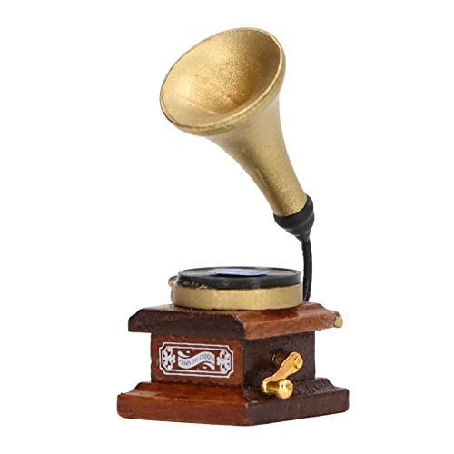 Mini-Puppenhaus-Vintage-Phonograph-Plattenspieler für Miniaturmöbel von Gonetre