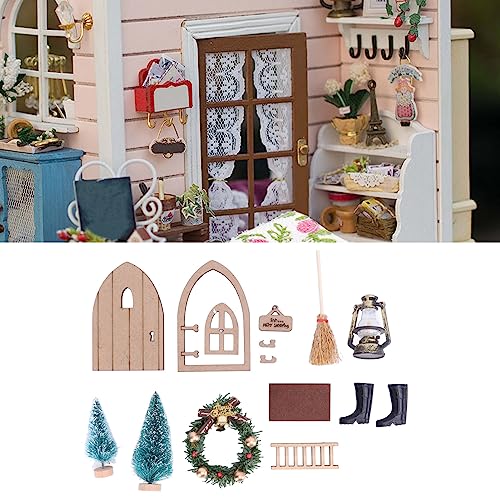 Puppenhaus-Feentür-Set, Robustes Holz, Hochsimulierte Weihnachts-Puppenhaustür für Heimwerker 1:12 1:6 von Gonetre