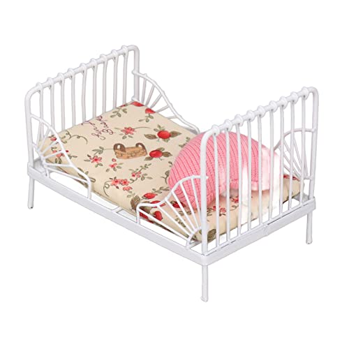 Puppenhausmöbel Im Maßstab 1:12, Mini-Bett-Set, Dekoratives Kissen, Metallrahmen, Realistisches Miniaturbett, weiß (B) von Gonetre