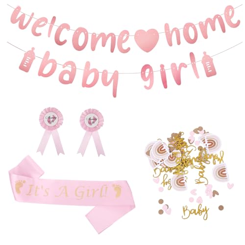 Gender Reveal Party Deko Rosa Willkommen Zuhause Baby Girl Flagge Babyparty Deko Konfetti Baby Shower Schärpe Ansteckblume für Eltern Schultergurt für Mutter Party Dekoration Gender Reveal Party Deko Rosa Willkommen Zuhause Baby Girl Flagge Babyparty Deko Konfetti Baby Shower Schärpe Ansteckblume für Eltern Schultergurt für Mutter Party Dekoration von GooDengFull