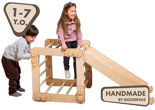 Goodevas 2-in-1 Set, Schlangenleiter Kleinkind Climber + Kinder Rutsche/Rampe - Outdoor/Indoor Spiegeräte für Kleinkinder - Montessori Kletterspielzeug für Kinder 1-7 Jahre (Beige) von Goodevas