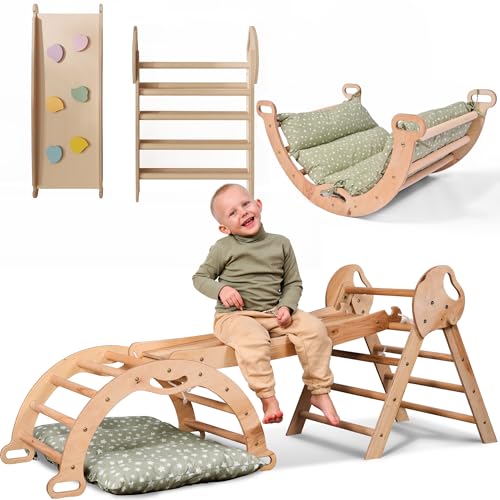 5-in-1 Montessori Klettergerüst Set: Indoor Kletterdreieck, Kletterbogen mit Kissen, und Rutsche für Kinder, Indoor Spielplatz 1-3 Jahre von Goodevas