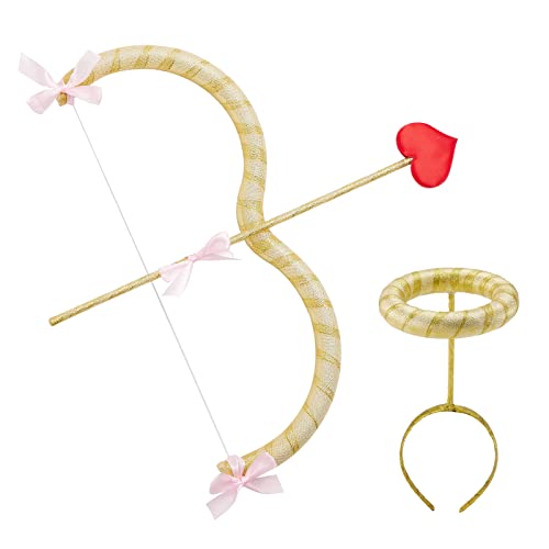 Amor Göttin Bogen Pfeil Set und Engel Heiligenschein Stirnband Valentinstag Kind Erwachsene Cosplay Zubehör Party Kostüm (A-Gold, Regular) von Goodfugui