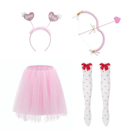 Amor Göttin Bogen Pfeil Set und Engel Heiligenschein Stirnband Valentinstag Kind Erwachsene Cosplay Zubehör Party Kostüm (B-Pink, Einheitsgröße) von Goodfugui