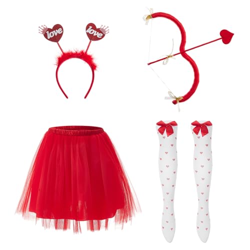 Amor Göttin Bogen Pfeil Set und Engel Heiligenschein Stirnband Valentinstag Kind Erwachsene Cosplay Zubehör Party Kostüm (B-Red, One Size) von Goodfugui