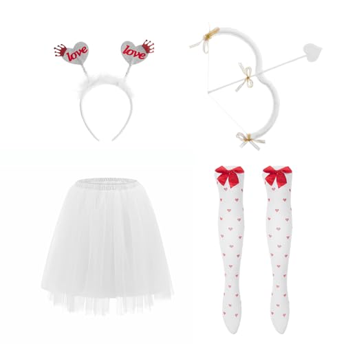 Amor Göttin Bogen Pfeil Set und Engel Heiligenschein Stirnband Valentinstag Kind Erwachsene Cosplay Zubehör Party Kostüm (B-Weiß, Einheitsgröße) von Goodfugui