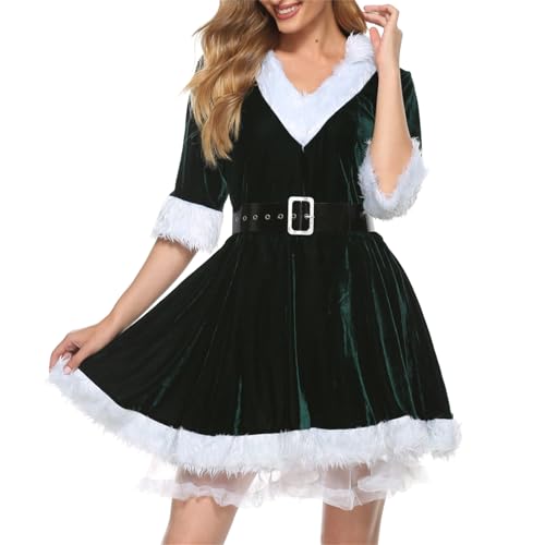 Goodfugui Weihnachts-Kostüm, Samt, Hasenkleid für Damen, Kostümparty, Cosplay, Zubehör-Set (At-Green, XL) von Goodfugui