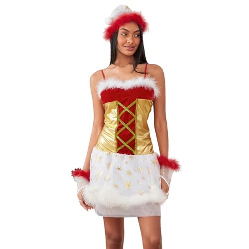 Goodfugui Weihnachts-Kostüm, Samt, Hasenkleid für Damen, Kostümparty, Cosplay, Zubehör-Set (B-Gold, Einheitsgröße) von Goodfugui