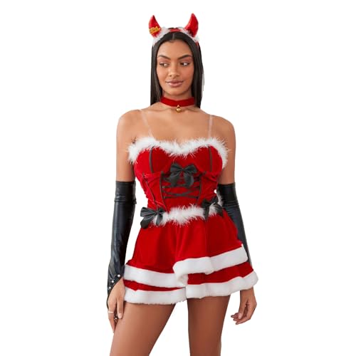 Goodfugui Weihnachts-Kostüm, Samt, Hasenkleid für Damen, Kostümparty, Cosplay, Zubehör-Set (B-Schwarz, Einheitsgröße) von Goodfugui