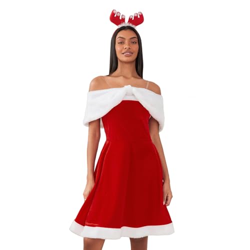 Goodfugui Weihnachts-Kostüm, Samt, Hasenkleid für Damen, Kostümparty, Cosplay, Zubehör-Set (B-Weiß, Einheitsgröße) von Goodfugui