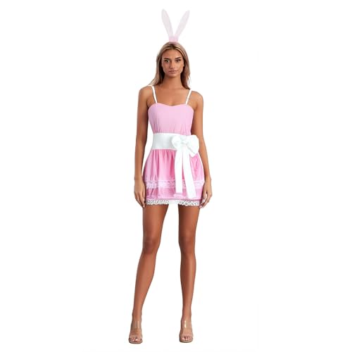 Goodfugui Weihnachtskostüm, Samt, Hasenkleid für Damen, Kostümparty, Cosplay-Zubehör-Set (H-Pink, Einheitsgröße) von Goodfugui