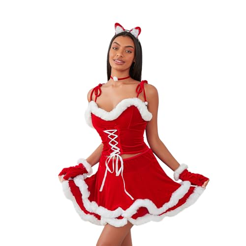 Goodfugui Weihnachtskostüm, Samt, Hasenkleid für Damen, Verkleidung/Motto-Kostümparty/Cosplay-Zubehör-Set (A-Red 9, Einheitsgröße) von Goodfugui