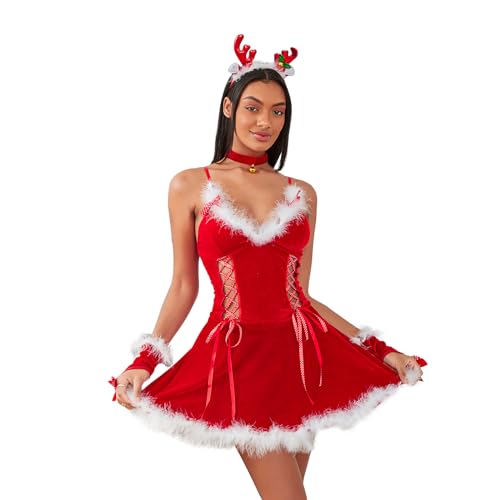 Goodfugui Weihnachtskostüm, Samt, Hasenkleid für Damen, Verkleidung/Motto-Kostümparty/Cosplay-Zubehör-Set (A-Rot-8, Einheitsgröße) von Goodfugui