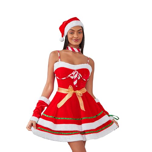 Goodfugui Weihnachtskostüm, Samt, Hasenkleid für Damen, Verkleidung/Motto-Party, Cosplay-Zubehör-Set (A-Rot-4, Einheitsgröße) von Goodfugui