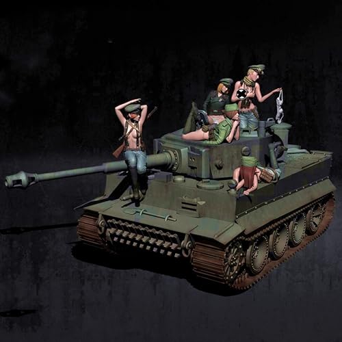 1/35 Unbemalt und unmontiert ，Resin Soldier Model Kit WWII Tank Female Soldier Resin Soldier Model Kit (5-Personen, mit Panzer) // I9E1B1 von Goodmoel