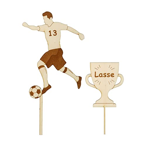 Goodtimes Cake Topper Fußball & Pokal Set mit individuellem Namen & Zahl aus Holz von Goodtimes