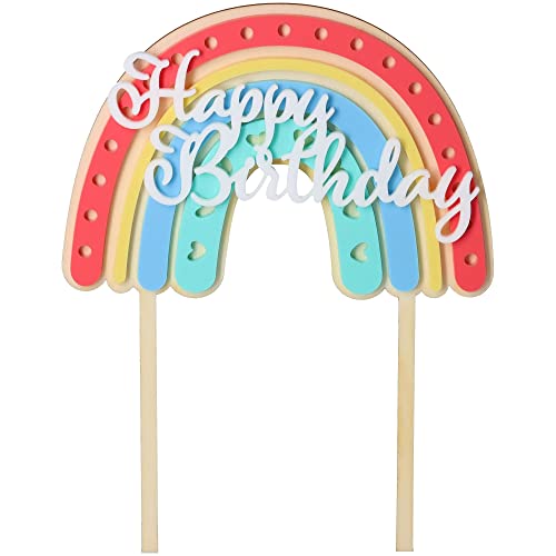 Goodtimes Cake Topper Regenbogen "Happy Birthday" Herz 19,5cm x 15cm Holz Acryl von Goodtimes