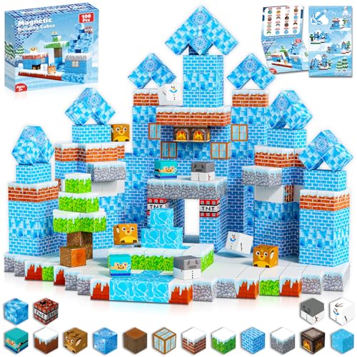 Goody King Magnetische Bausteine mit 100pcs Magnetwürfel Bauen Deine EIS und Schneewelt Frozen Spielzeug ab 4 Jahre Junge und Magnetic Building Blocks Ostern Geschenke Kinder von Goody King