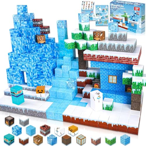 Goody King Magnetische Bausteine mit 100pcs Magnetwürfel Bauen Deine EIS und Schneewelt Frozen Spielzeug ab 4 Jahre Junge und Magnetic Building Blocks von Goody King