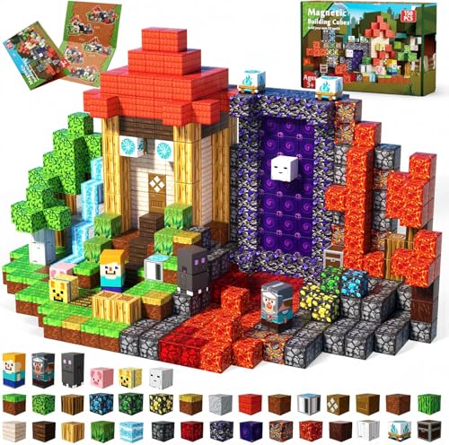 Goody King Magnetische Bausteine 150 Stück Abenteuer im Wald mit einem Zeitreise-Portal Edition Magnetbausteine Magnetic Building Blocks Spielzeug ab 4 Jahren Ostern Geschenke für Kinder von Goody King