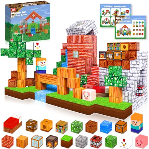 Magnetische Bausteine Bauspielzeug Bauen Mine Magnet Welt 100pcs Magnetische Würfel Magnetbausteine für Jungen und Mädchen Montessori Kreative Spielzeug für Kinder ab 4 Jahren Magnetic Blocks von Goody King