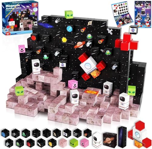 Magnetische Bausteine Magnetische Bauwelt Baue Weltraum Welt Kosmisches Abenteuer Edition 100 Stück Magnetic Blocks Konstruktionsspielzeug Geschenke für 5 6 7 8 9 Weltraum Spielzeug ab 5 Jahre Junge von Goody King