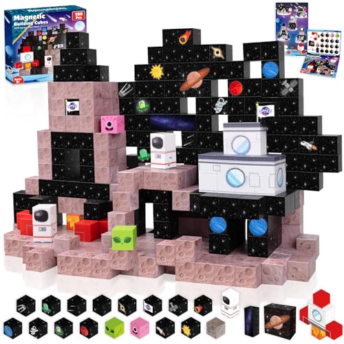 Magnetische Bausteine Magnetische Bauwelt Baue Weltraum Welt Kosmisches Abenteuer Edition 100 Stück Magnetic Blocks Konstruktionsspielzeug Geschenke für 5 6 7 8 9 Weltraum Spielzeug ab 5 Jahre Junge von Goody King